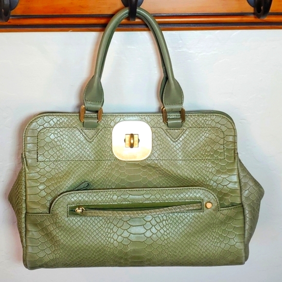 Longchamp Gatsby Snakeskin Exotic Green Leather Satchel Purse B3202 - Picture 1 of 10